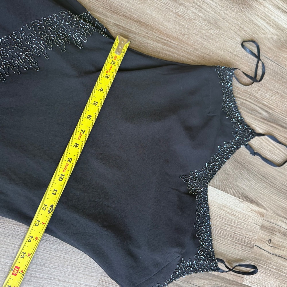 Vintage Y2K Black Beaded‎ Asymmetrical Handkerchief Hem Midi Cocktail Dress M - Picture 7 of 7
